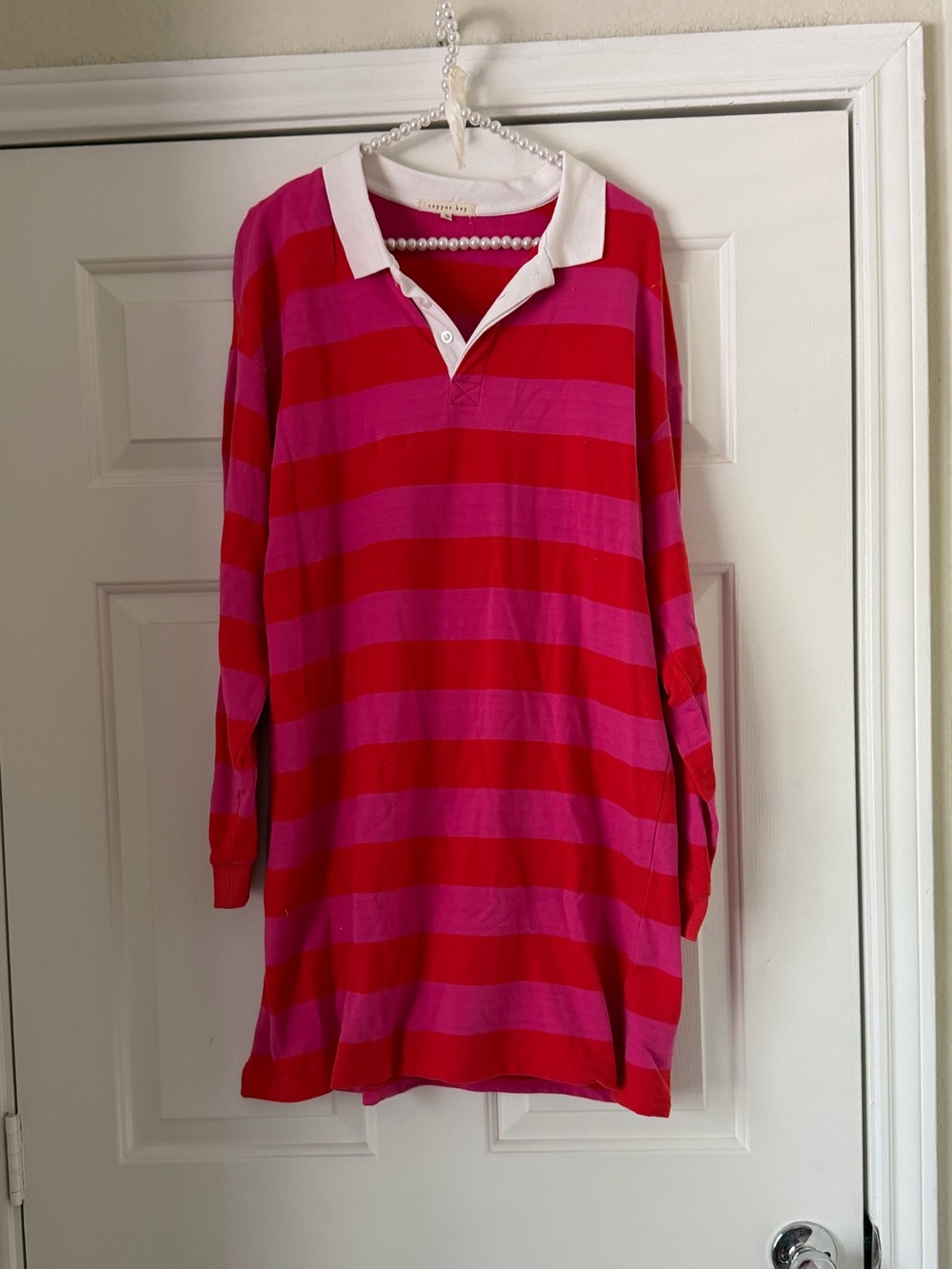 Copper Key Red & Fuchsia Striped Polo Dress